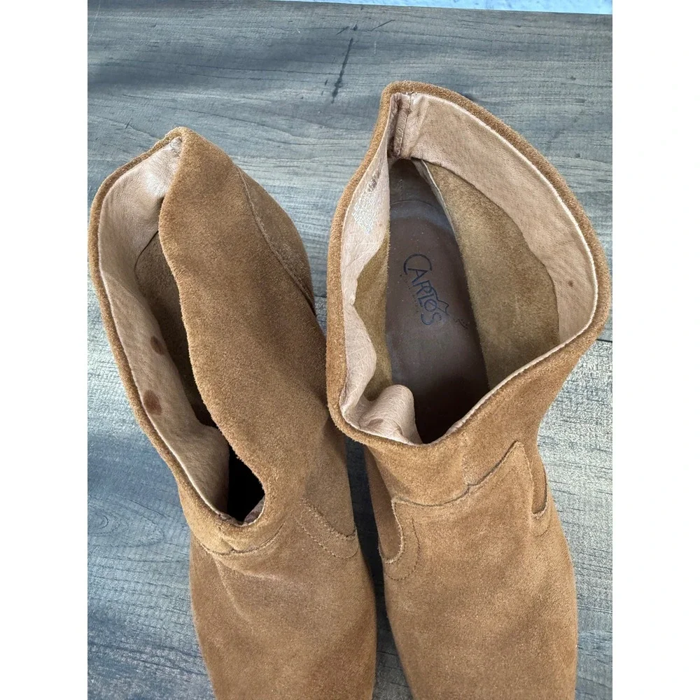 Carlos‎ Santana Brooky Ankle Boots Women Size 8.5M Brown Suede Block Heel Boho - Picture 3 of 11